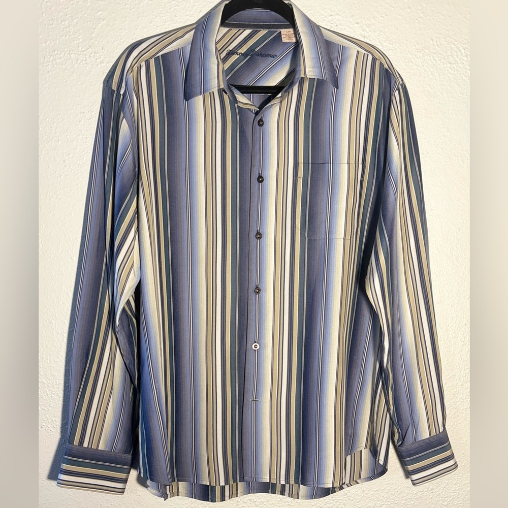 Tommy Bahama Silk Blend Button Down Preppy Striped Shirt Men’s L